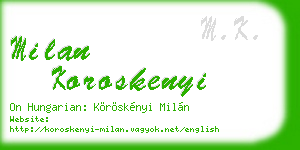 milan koroskenyi business card