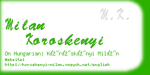 milan koroskenyi business card